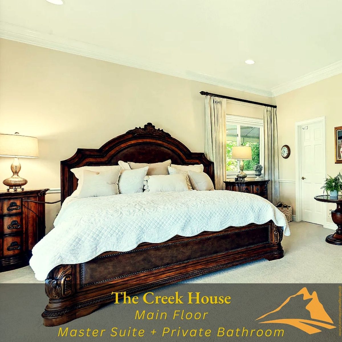 Master suite bedroom at Creek House